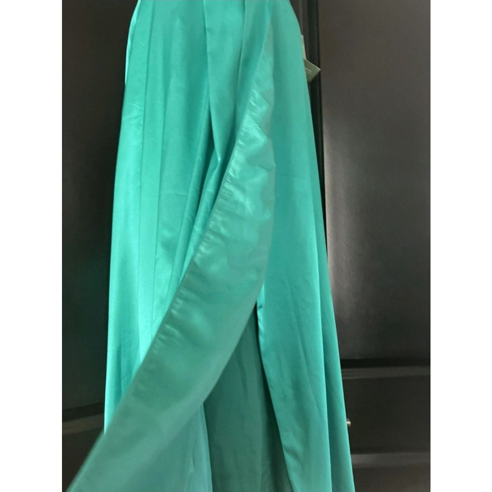 My Michelle Teal Satin Formal Gown – Strappy Back & Side Slit - Picture 5 of 6
